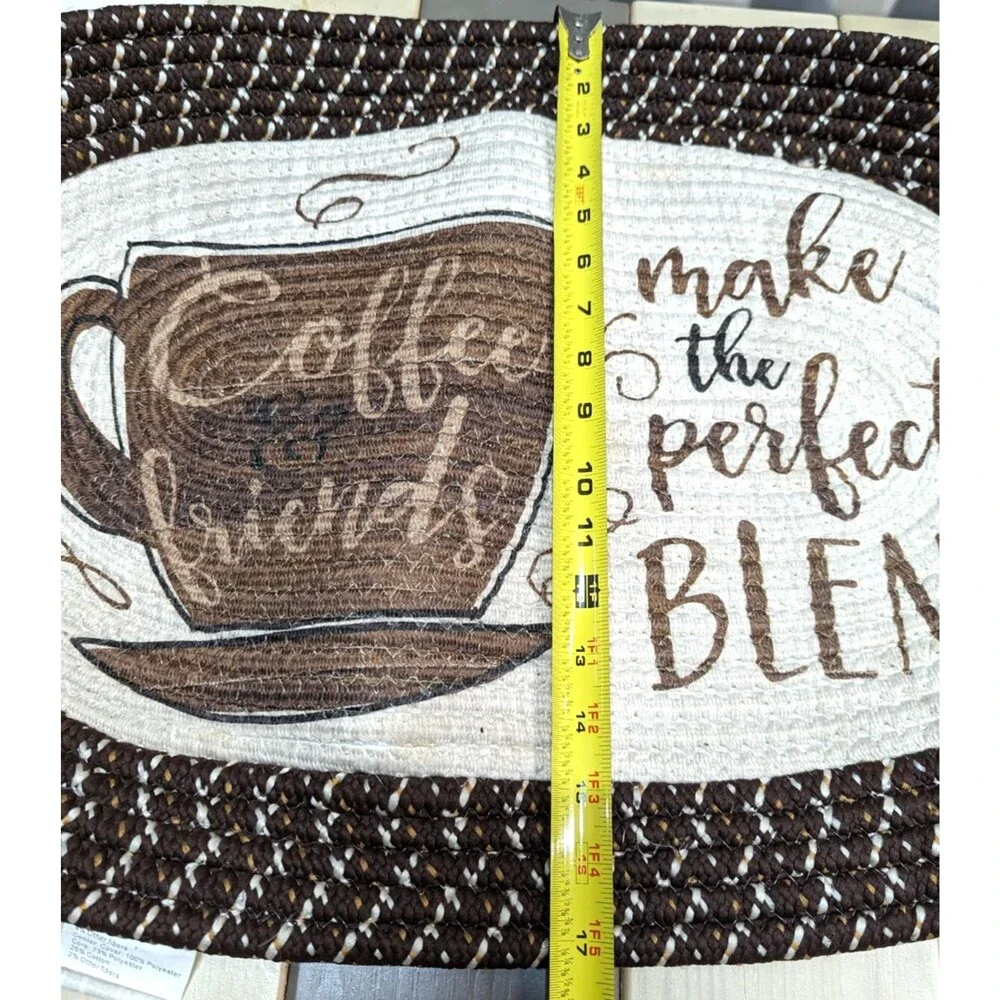 Coffee Floor Mat Rug Oval Braided Cream Friends Make Perfect Blend Cup 26